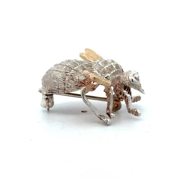 Estate 925 Sterling Silver 14K Yellow Gold Two Tone Bug Fly Pin Brooch